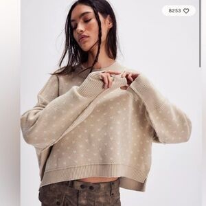 Free People Beige Crew Neck Sweater